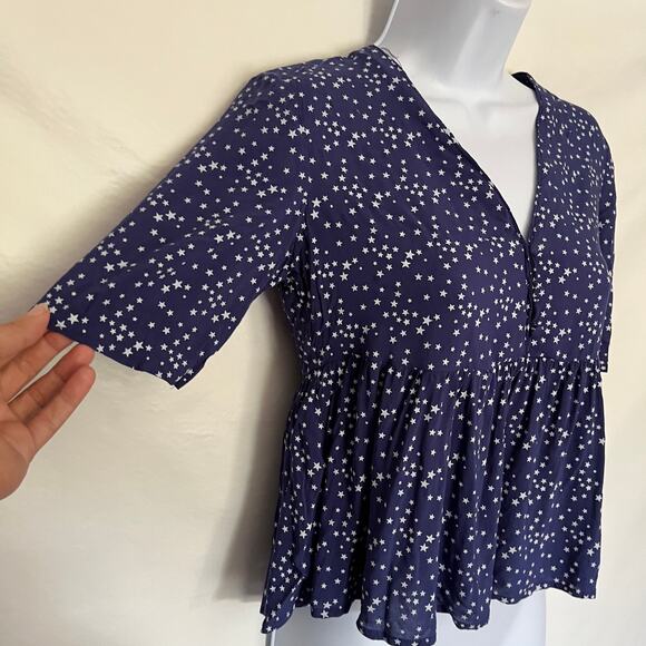 Alice & UO Peplum Womens Top Sz XS Celestial Whimsigoth Babydoll Americana Stars - Picture 2 of 11